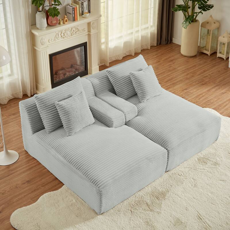 Corduroy Upholstery Cloud Modular Sectional Sofa with Chaise and Pillows, All-Foam Compression Design
