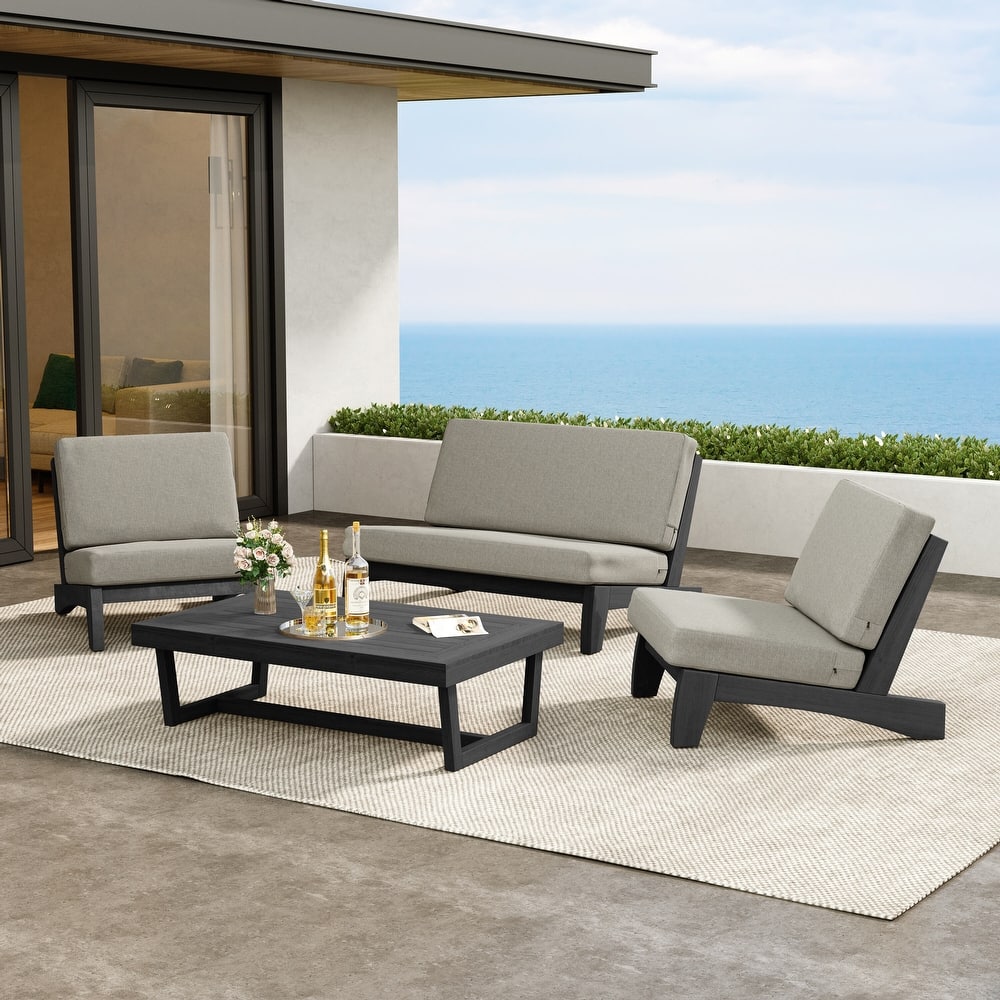 Patio 4 Pieces Teak Wood Conversation Set With Coffee Table