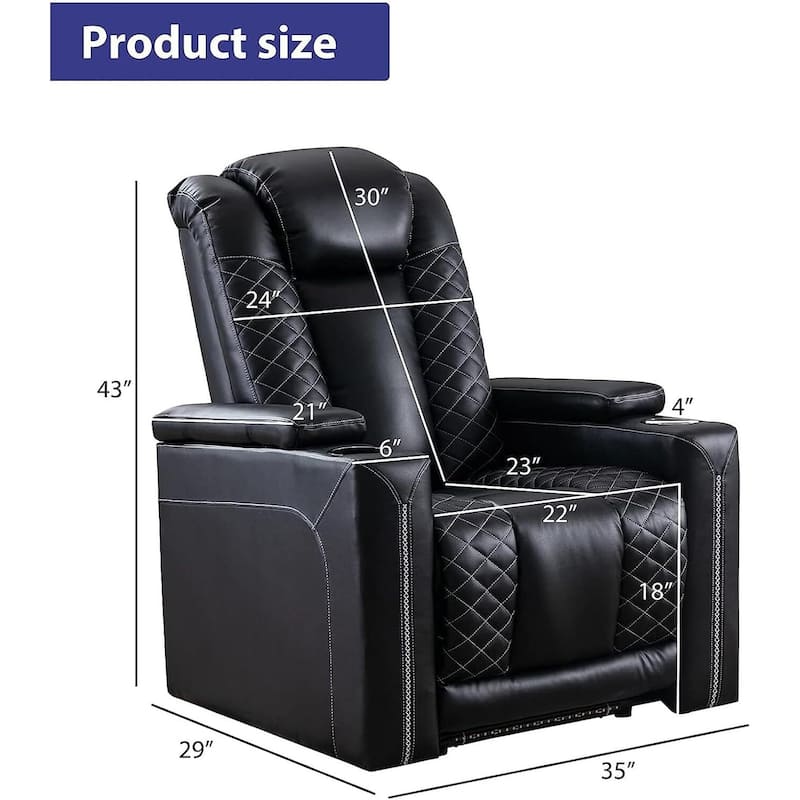Electric Power Recliner Chairs with USB Ports and Cup Holders Faux Leather Home Theater Seating Recliner with Hidden Arm Storage