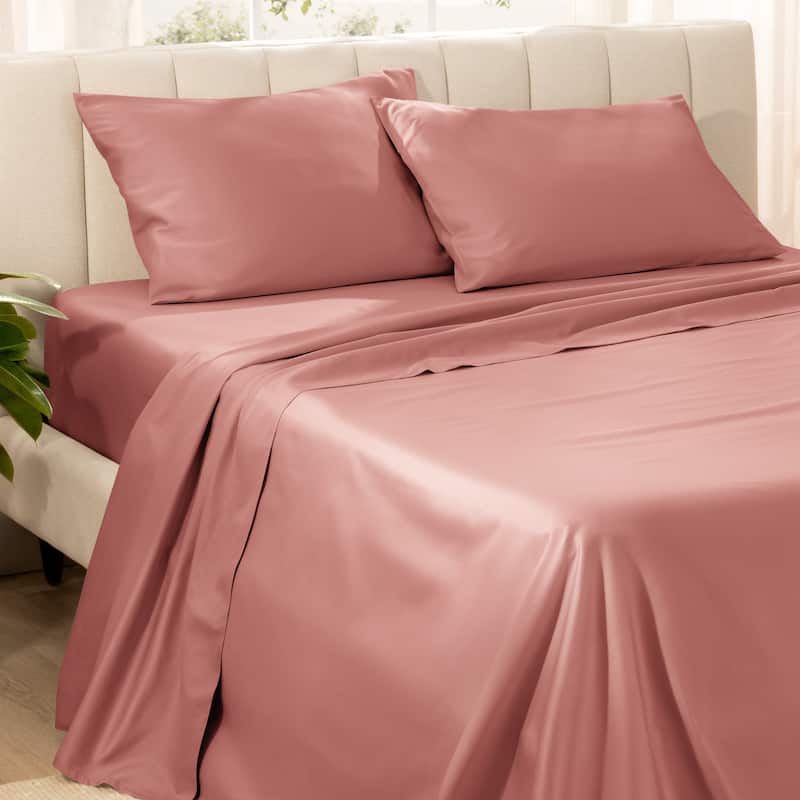 Bare Home Organic Cotton Sheet Set - Silky Smooth Sateen Weave - Twin XL - Dusty Rose