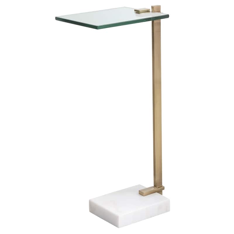 23.5" Gold and White C-Shaped Accent Table