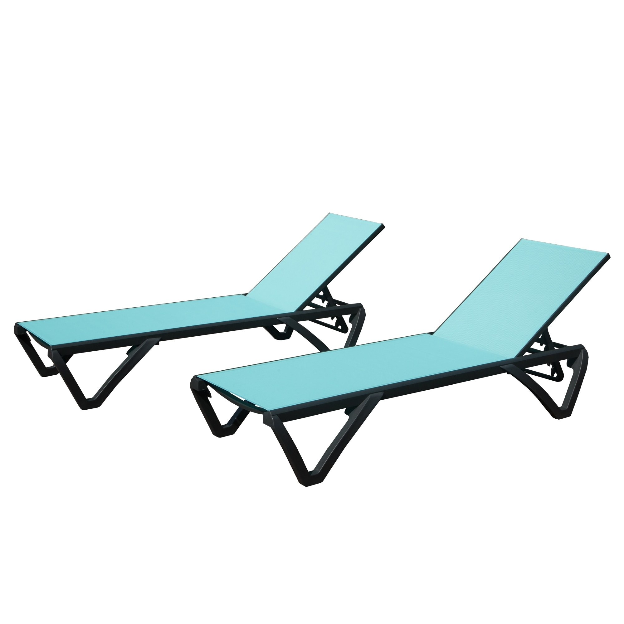 Patio Chaise Lounge Set of 2 with Adjustable Backrest and Wheels