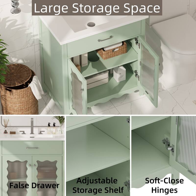 31" Bathroom Vanity with Sink, Bathroom Cabinet with Soft Close Doors and Adjustable Shelf, Curved Profile Design