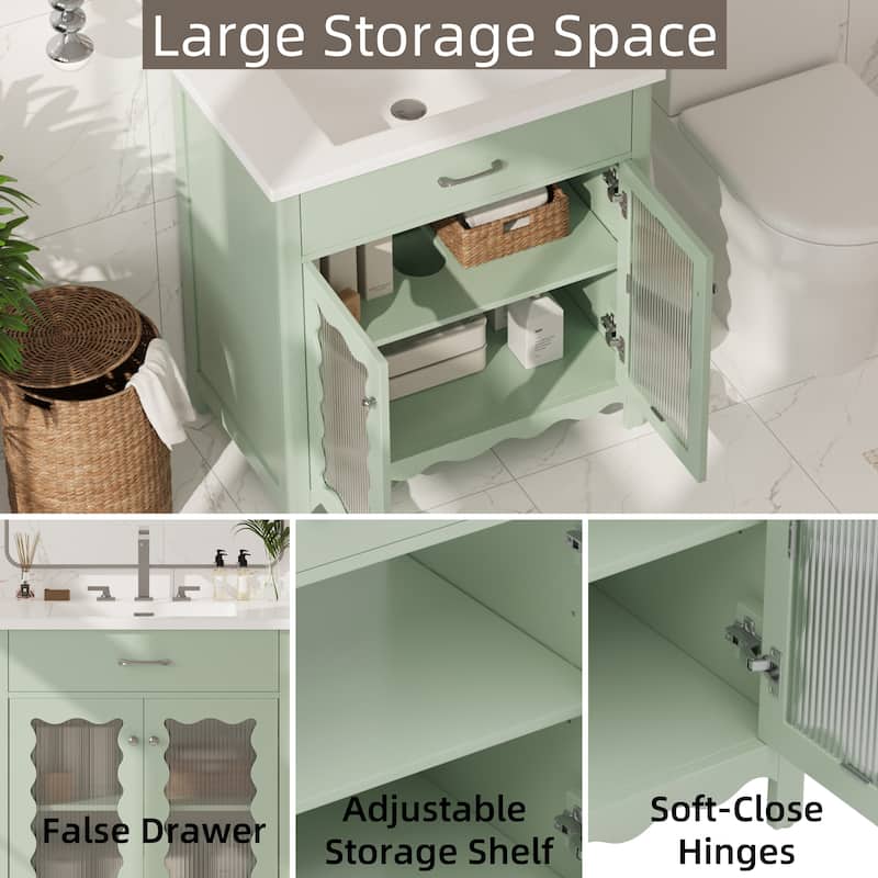 Christopher Knight Home - Alaric 31" Bathroom Vanity with Ceramic Sink and Tempered Glass Door