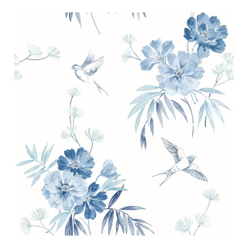 Brewster Deja Blue Floral Wallpaper - 20.5 x 396 x 0.025