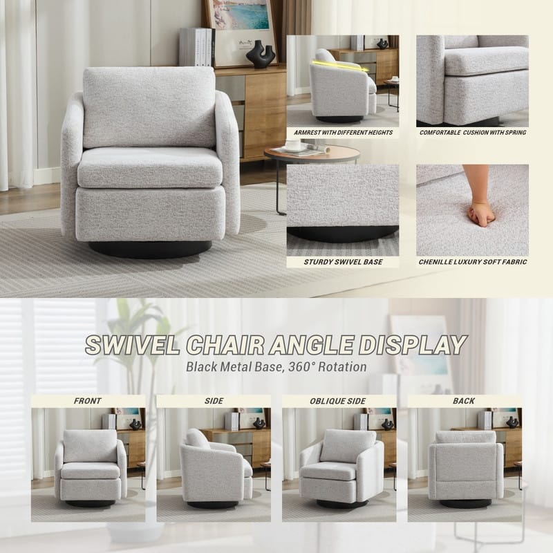 Chenille Upholstered Swivel Accent Chair for Living Room