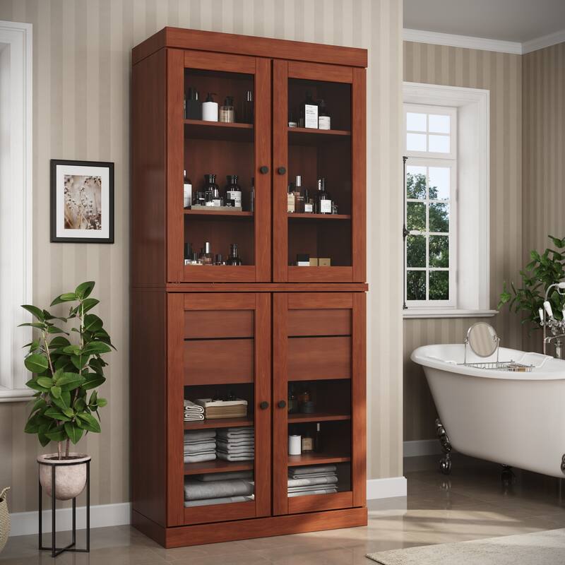 Palace Imports 100% Solid Wood 32" Bathroom Cabinet with Clear Glass Doors, 2-Drawers and Adjustable Shelves