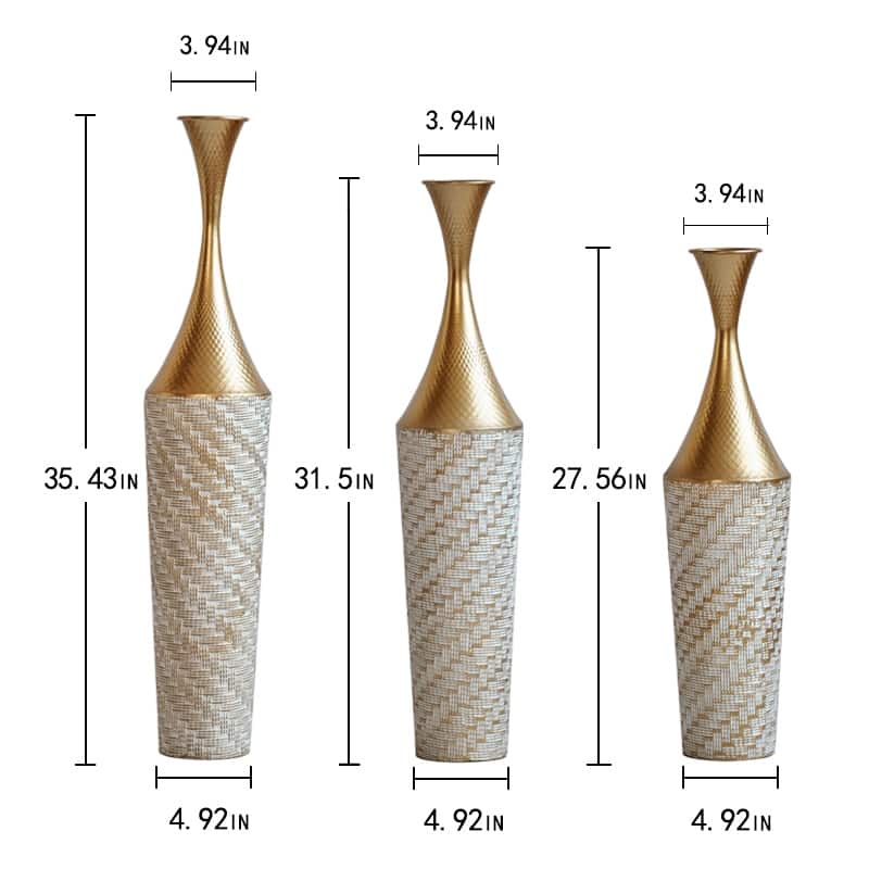 Floor metal vase modern decoration home woven pattern metal vase 3-piece set gorgeous home decoration large glazed metal vase