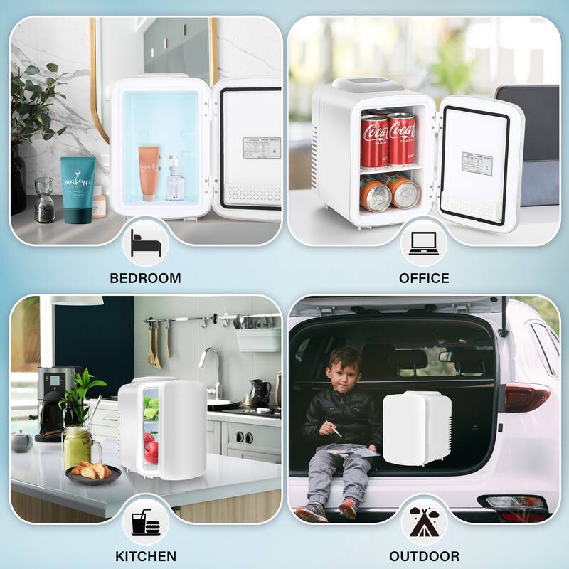 4L/6 Can Portable Mini Fridge, Freestanding Cooler & Warmer Freon-Free Fridge for Home, Office, Car