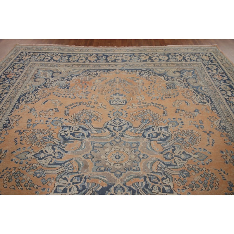 Vegetable Dye Mashad Persian Vintage Area Rug Hand-knotted Wool Carpet - 9'7" x 12'6"