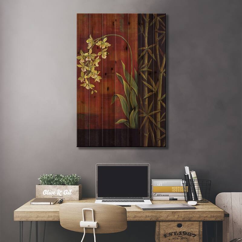 Green Orchid Print On Wood by Jill Deveraux - Multi-Color