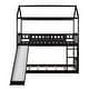 preview thumbnail 13 of 15, House Shaped Twin over Twin Bunk Bed with Slide & Vintage Side Rail, Solid Wood Slats Support, Kids' Bedroom Furniture