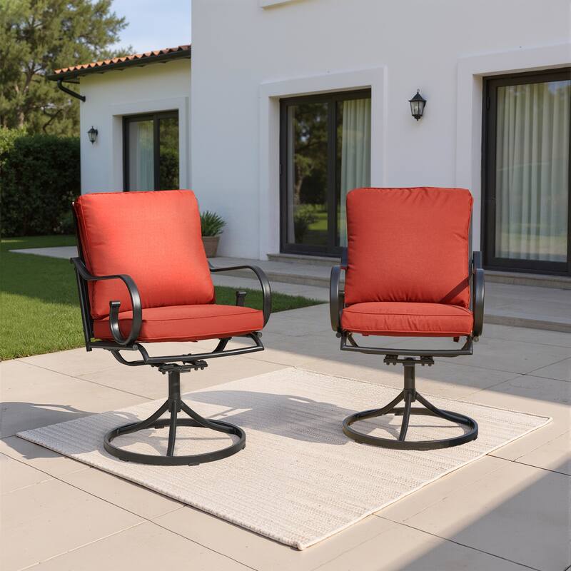 EROMMY Patio Swivel Chairs Set of 2, 360° Rocking Outdoor Dining Chairs with Cushions and Metal Frame