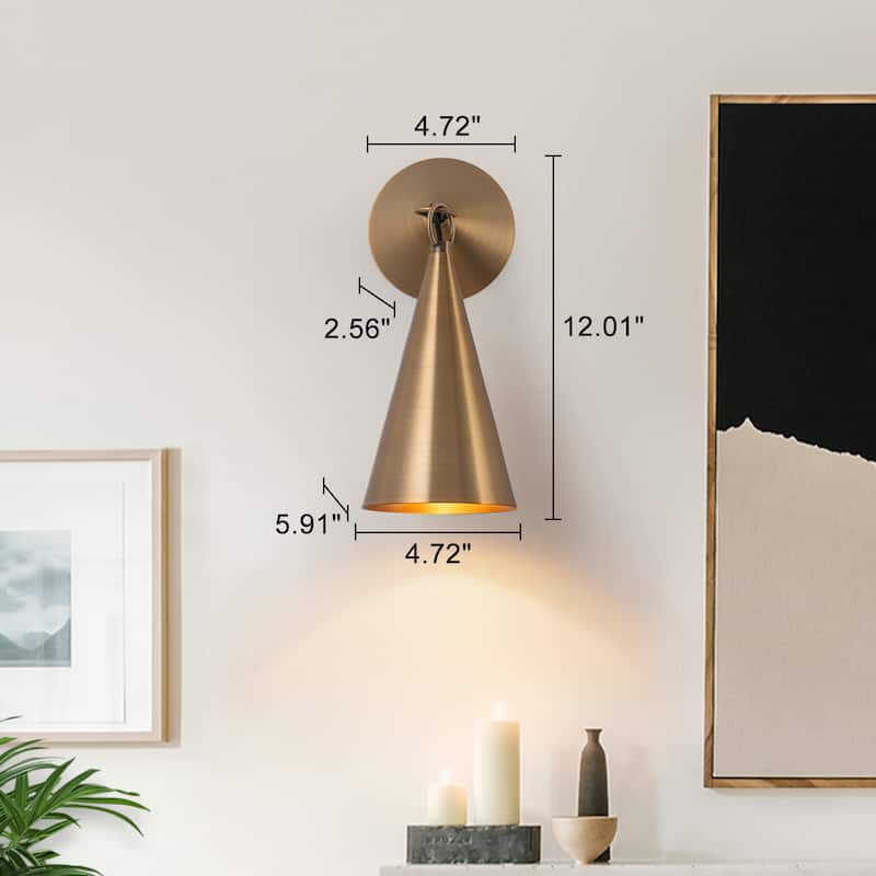 Industrial Bronze 1-Light Wall Sconce with Conical Metal Shade
