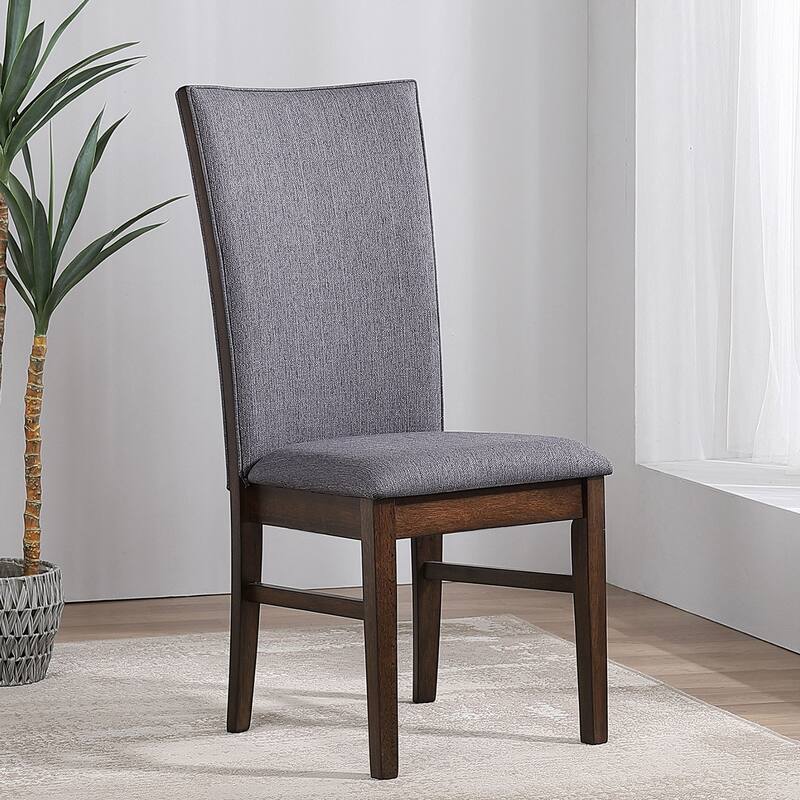 Set of 2 Upholstered Dining Side Chairs with Curved Backrest in Grey and Brown