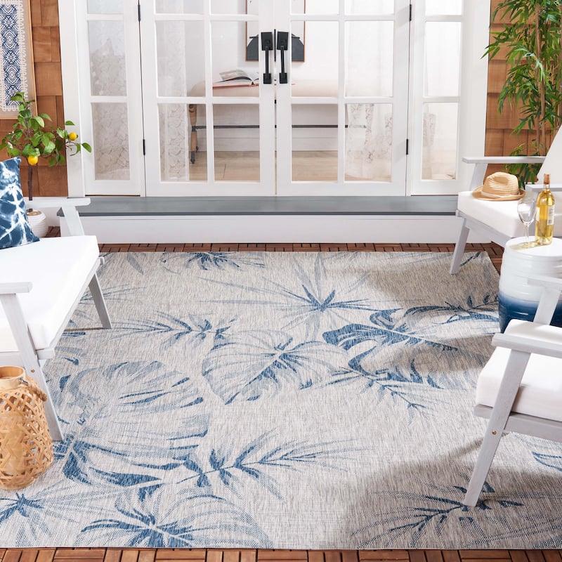 SAFAVIEH Courtyard Evely Transitional Indoor/Outdoor Rug. - 8' x 10' - Grey/Navy