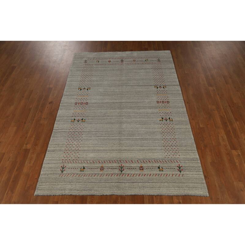 Gabbeh Indian Rug Hand-Knotted Oriental Grey Wool Carpet - 5'1" x 7'8"