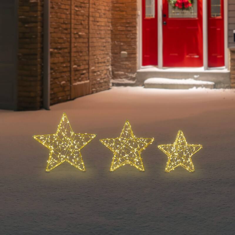 LED Lighted Stars Outdoor Christmas Decorations - 14" - Gold - Set of 3