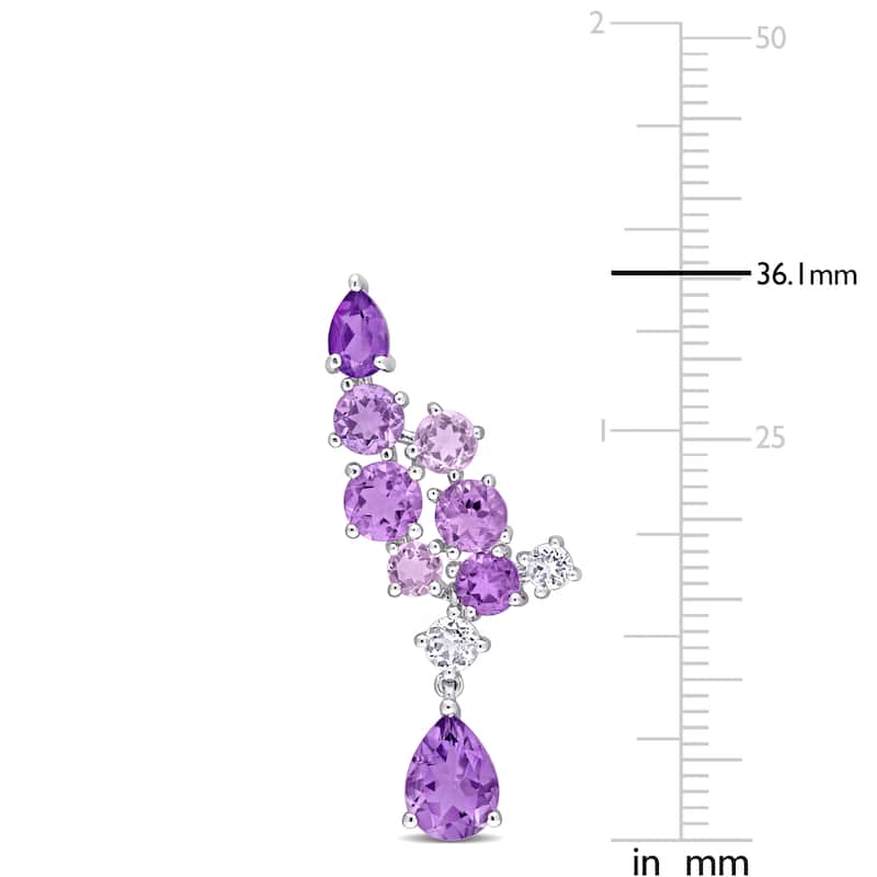Miadora Sterling Silver Pear-cut Amethyst Rose de France & White Topaz Abstract Clustered Earrings