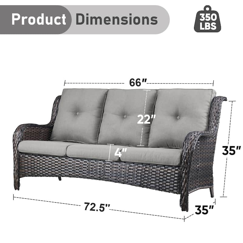 3-Seat Patio Wicker Sofa Outdoor Rattan Sofa