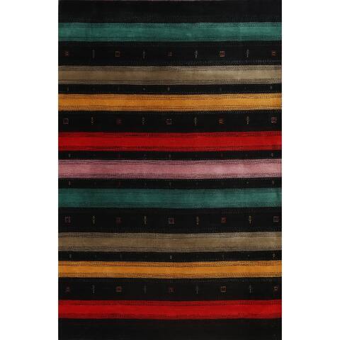 Stripe Modern Gabbeh Oriental Wool Area Rug Handmade Office Carpet - 5'8" x 7'10"