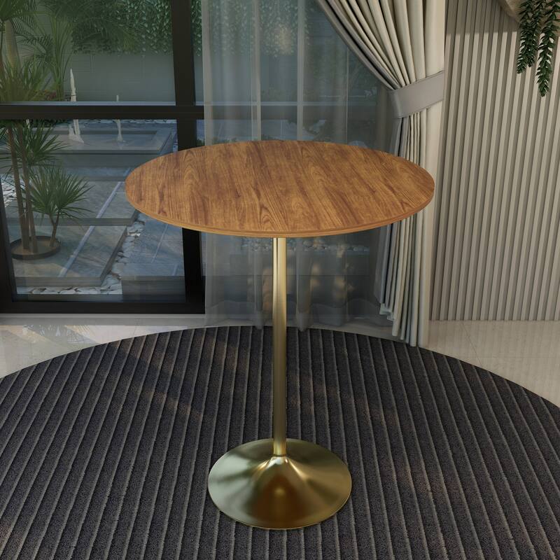 LeisureMod Verve 36" Round Dining Table with MDF Wood TableTop and Brushed Gold Base for Kitchen & Dining Room