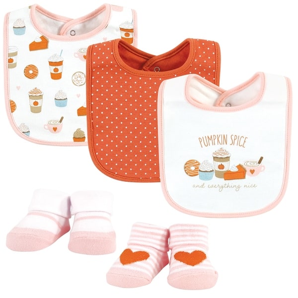 slide 1 of 1, Hudson Baby Infant Girl Cotton Bib and Sock Set, Pumpkin Spice, One Size - Pumpkin Spice - One Size