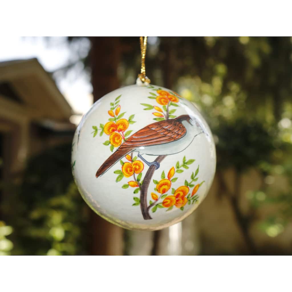 Handmade Christmas Ornaments Hand Painted by Artisan on Recycled Paper - Bird 2 - One Size