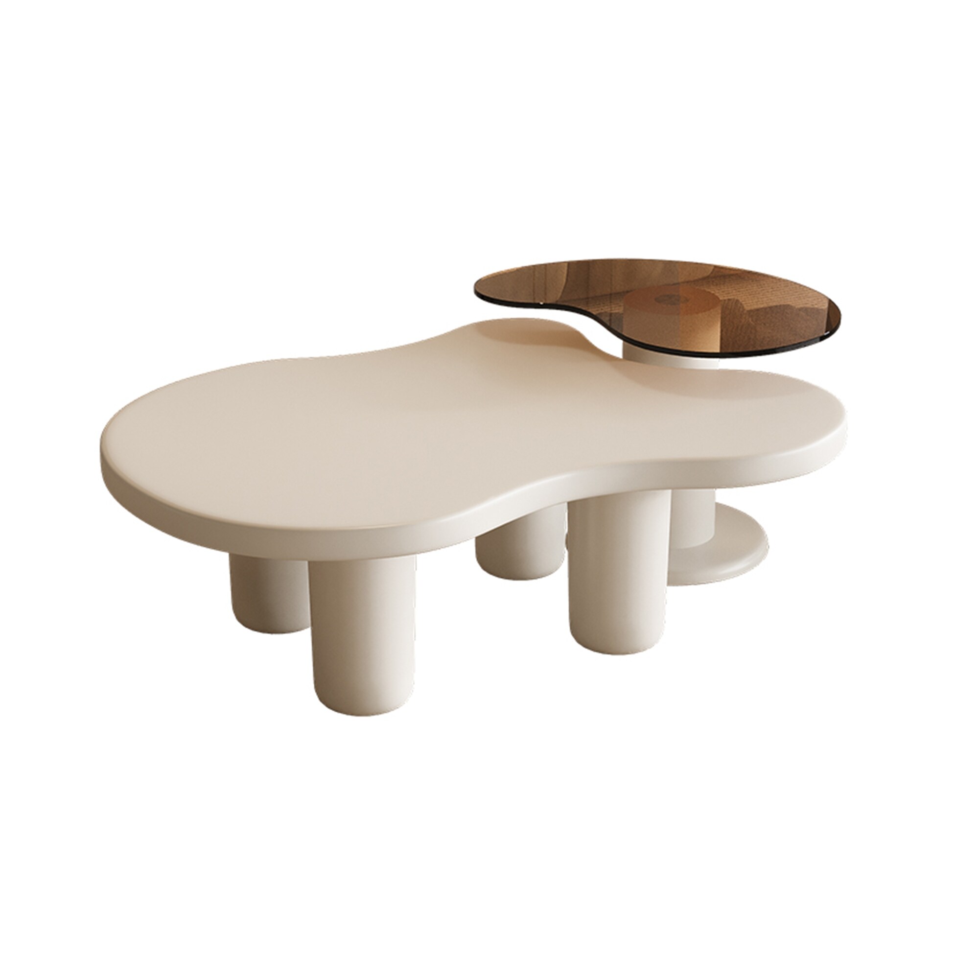 Modern Nesting Coffee Tables Set of 2, 2 in 1 Irregular Coffee Table with Glass Top End Table for Living Room Easy to Assemble