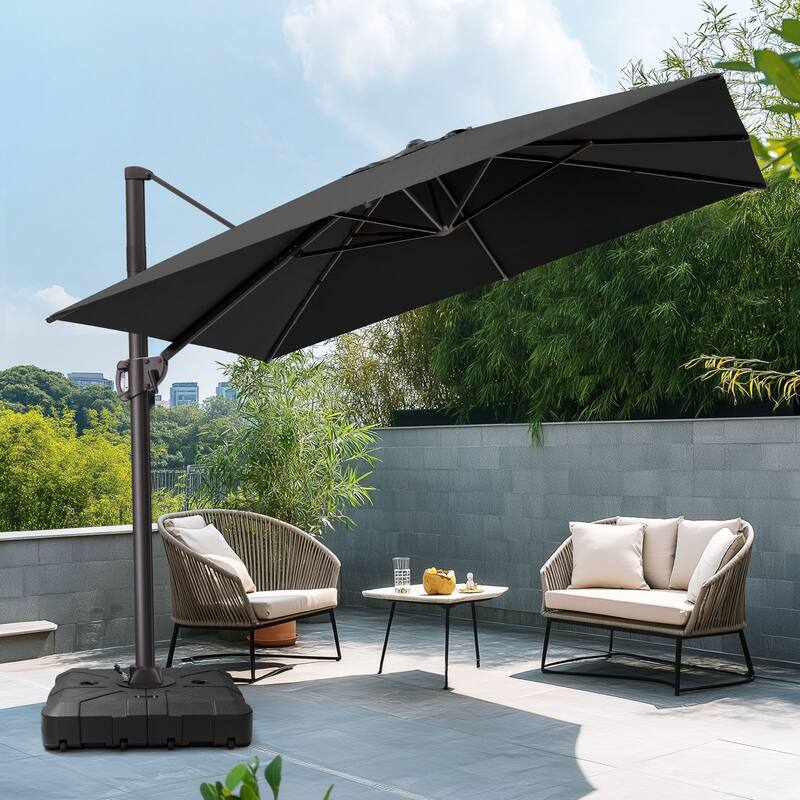 Outdoor 9 x 11 Ft Cantilever Patio Umbrella 360 Degree Rotation with HDPE Base