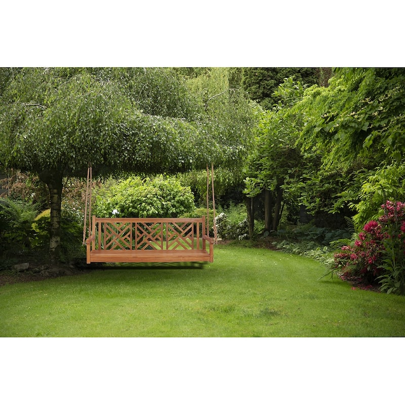 Chic Teak Chippendale Teak Wood Triple Porch Swing, 72 inch
