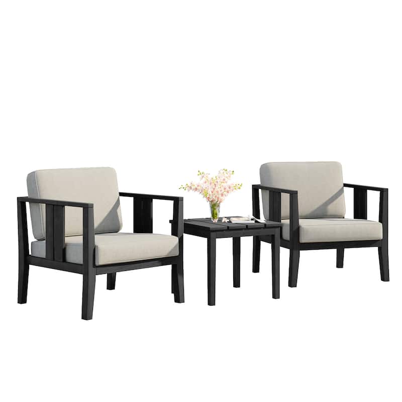 Uixe 3-piece Teak Solid Wood Outdoor Arm Chairs with Side Table Set