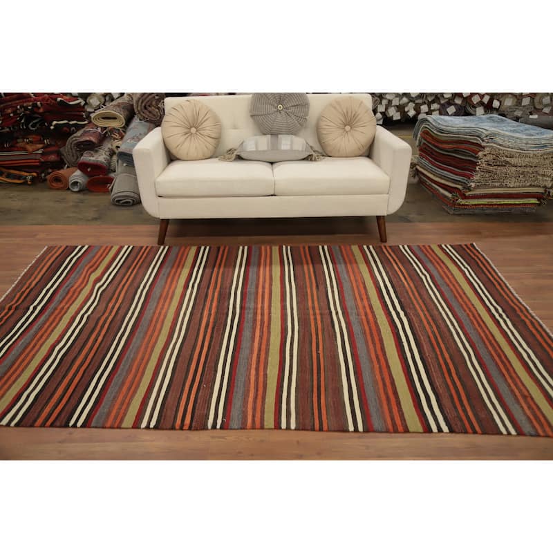 Hand Woven Oriental 100% Wool Carpet Southwestern Geometric Multi-Colored Kilim Area Rug - 8' 6'' X 5' 3''