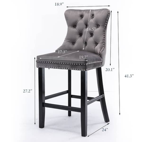 dimension image slide 4 of 7, Contemporary Tufted Velvet Upholstered Counter Bar Stools Set of 2