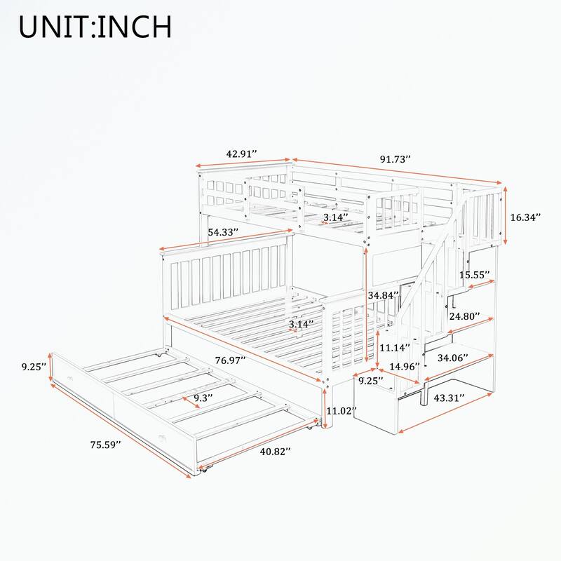 Stairway Twin-Over-Full Bunk Bed with Twin size Trundle