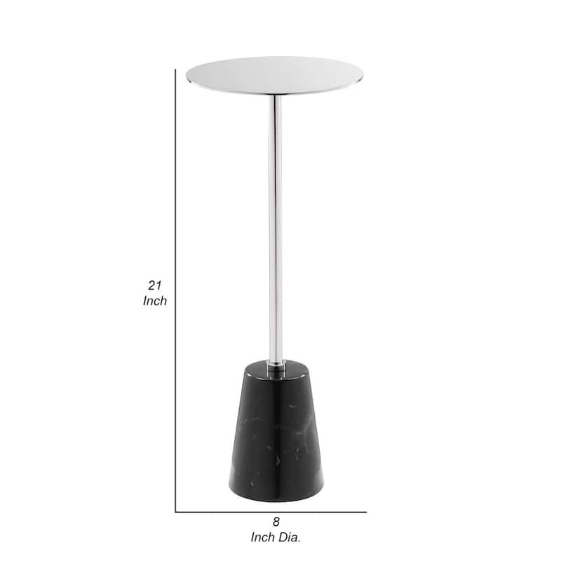 8 in. Silver and Black Round Faux Marble End Table, Sturdy Build End Side Table for Living Rooms