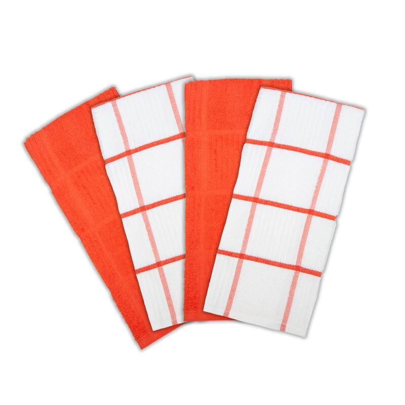 The Sloppy Chef Silvadur Cotton Kitchen Towels Windowpane Pattern - 4 Pack - 15x25