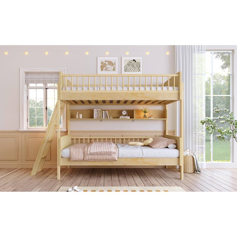 Roomfitters Twin Over Twin Bunk Bed with 3 Storage Shelves and Interchangeable Ladder