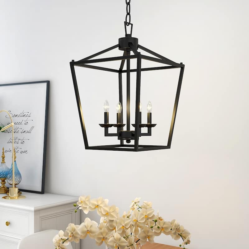 Cage Chandelier 4-Light Lantern Square Light Pendant