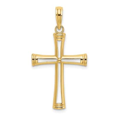 Curata 14k Yellow or White Gold Outlined Polished Ribbed Cross Necklace 18mm x 22.85mm