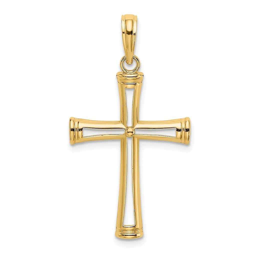 Curata 14k Yellow or White Gold Outlined Polished Ribbed Cross Necklace 18mm x 22.85mm