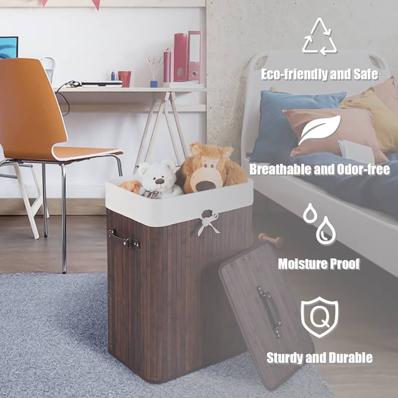 Costway Rectangle Bamboo Hamper Laundry Basket Washing Cloth Bin Bag - See Details