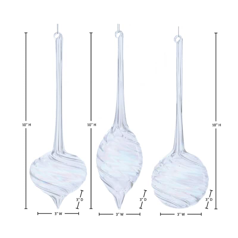 10" Glitter Glass Finial Drop Ornament Set of 6