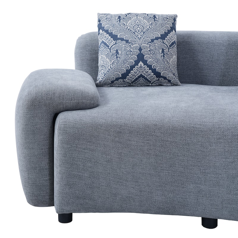 Christopher Knight Home - Lunaria 122" Modern Upholstered Curved Sofa with 2 Damask Pattern Pillows