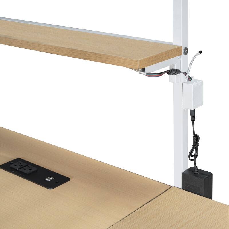 Space-Saving Twin Loft Bed with Desk, LED Lights, Storage Shelves & Charging Station for Kids & Teens