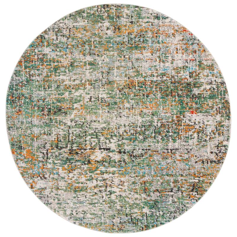 SAFAVIEH Madison Loane Modern Abstract Rug - 3' x 3' Round - Green/Turquoise
