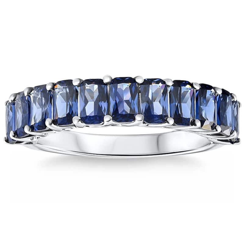 2.50Ct Blue Sapphire Wedding Anniversary Ring Stackable White Gold Band