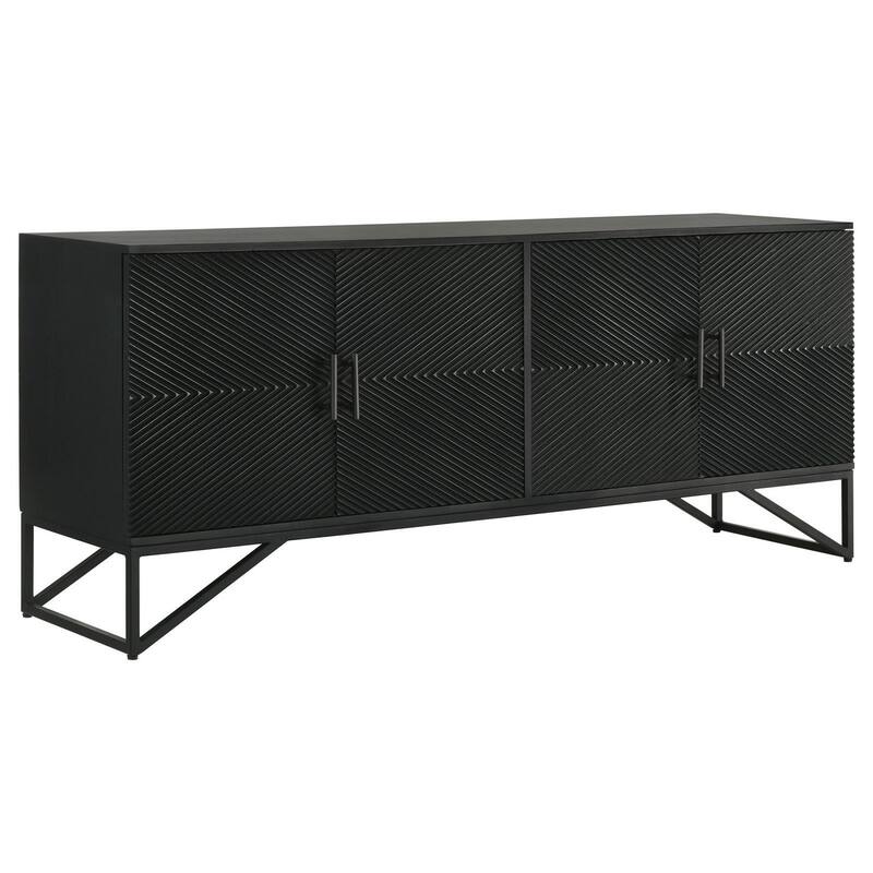Riz 71 Inch Sideboard Cabinet Console, Black Mango Wood, Fluted Design - Black