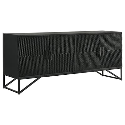Riz 71 Inch Sideboard Cabinet Console, Black Mango Wood, Fluted Design