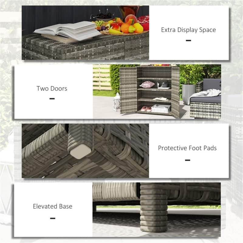 Outdoor Shoe Storage Cabinet with 4 Shelves and Wicker Doors - 33.5" L x 15.7" W x 40.6" H